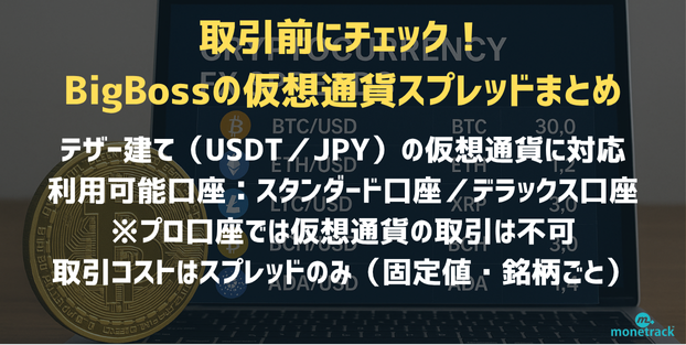 Bigbossの仮想通貨FXのスプレッド一覧